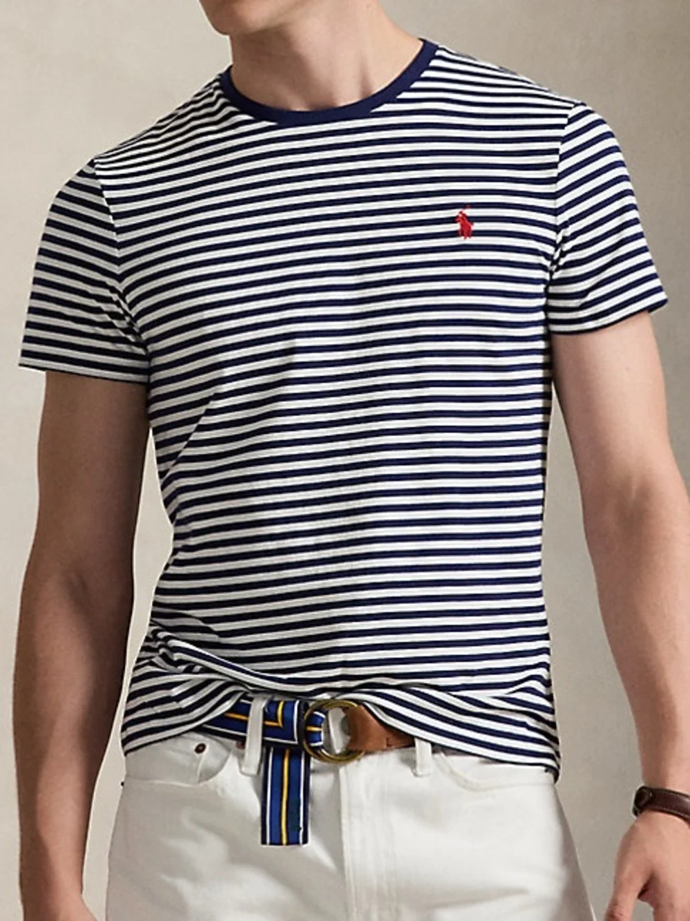 Polo Ralph Lauren Navy White Striped Short‎ Sleeve Tee nautical coastal XL